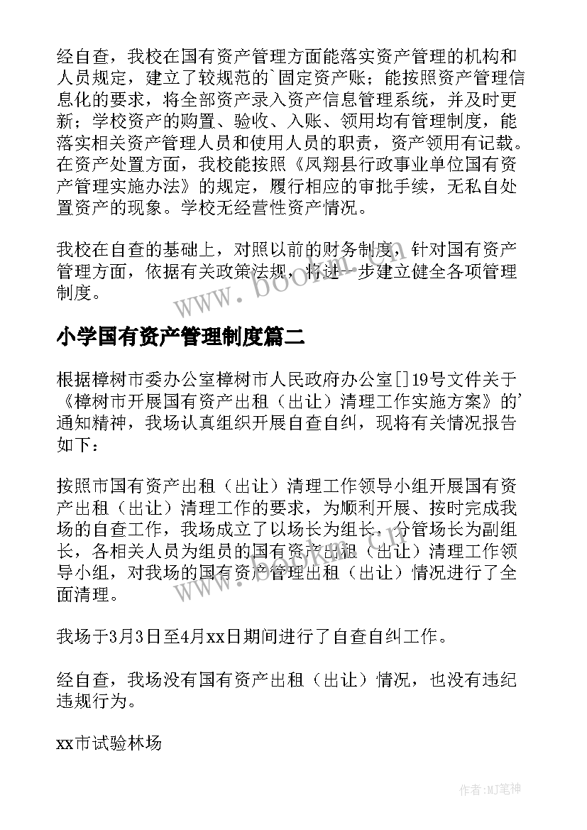 小学国有资产管理制度 国有资产管理自查报告(实用5篇)