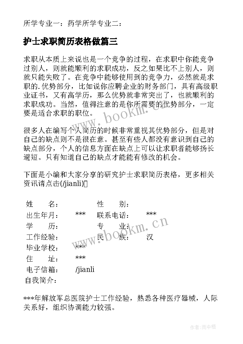 护士求职简历表格做 护士求职简历表格(大全5篇)