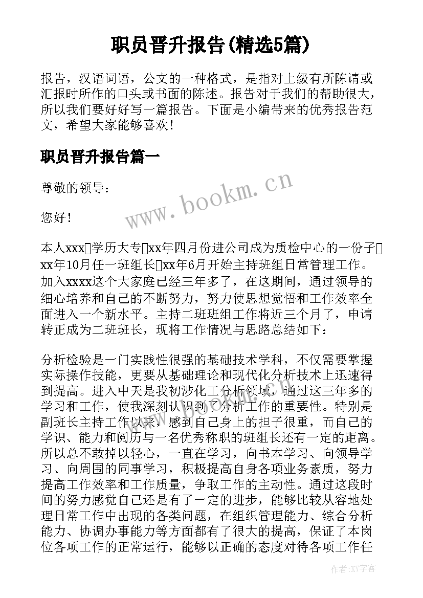 职员晋升报告(精选5篇)