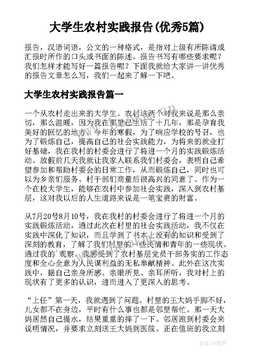 大学生农村实践报告(优秀5篇)