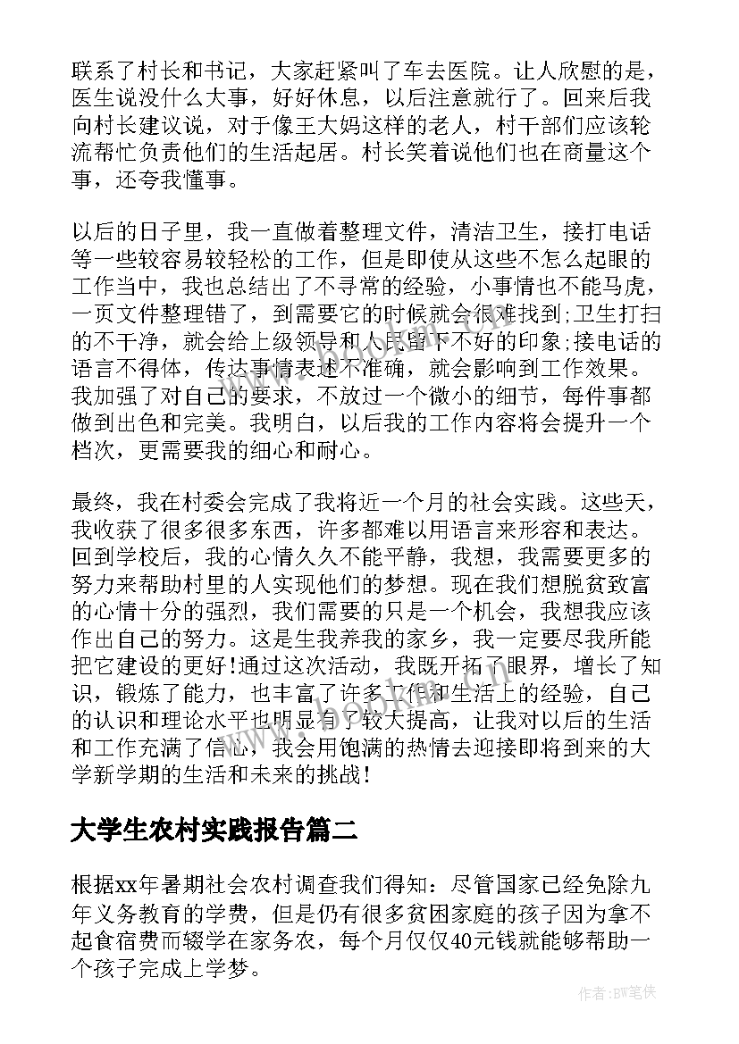 大学生农村实践报告(优秀5篇)