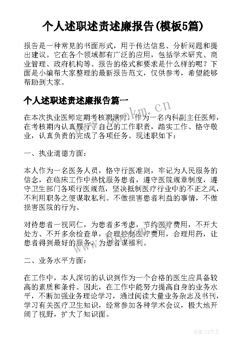 个人述职述责述廉报告(模板5篇)