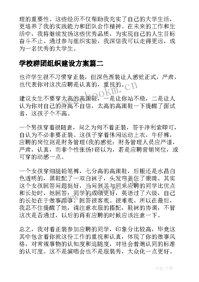 2023年学校群团组织建设方案 大学组织实验心得体会总结(模板5篇)