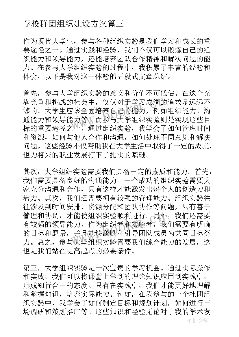 2023年学校群团组织建设方案 大学组织实验心得体会总结(模板5篇)