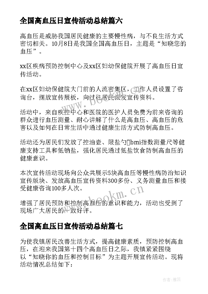 2023年全国高血压日宣传活动总结(通用9篇)