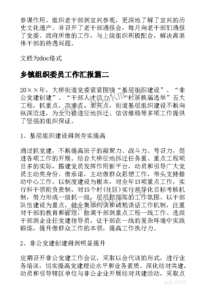 2023年乡镇组织委员工作汇报(精选6篇)