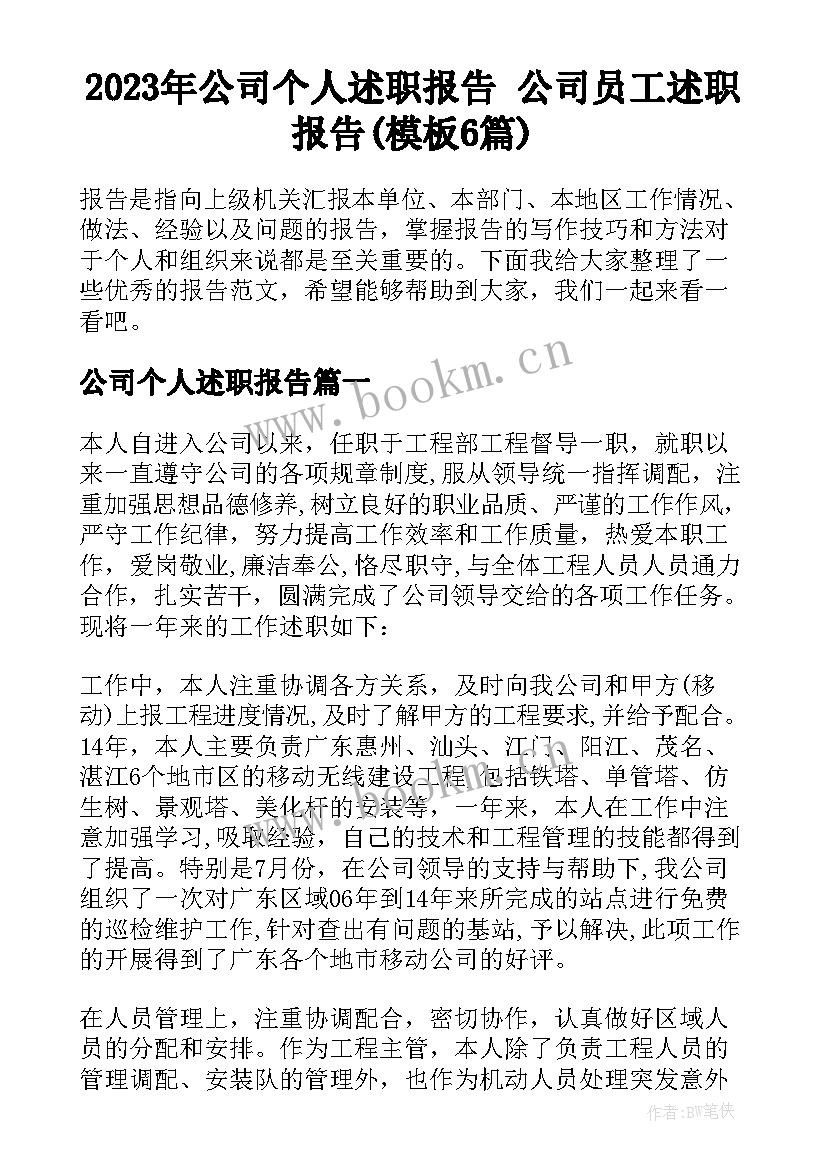 2023年公司个人述职报告 公司员工述职报告(模板6篇)