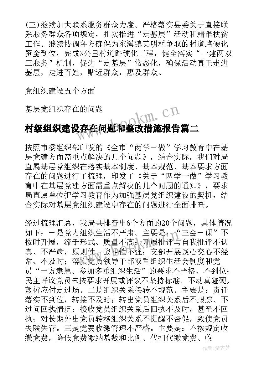 村级组织建设存在问题和整改措施报告(模板5篇)