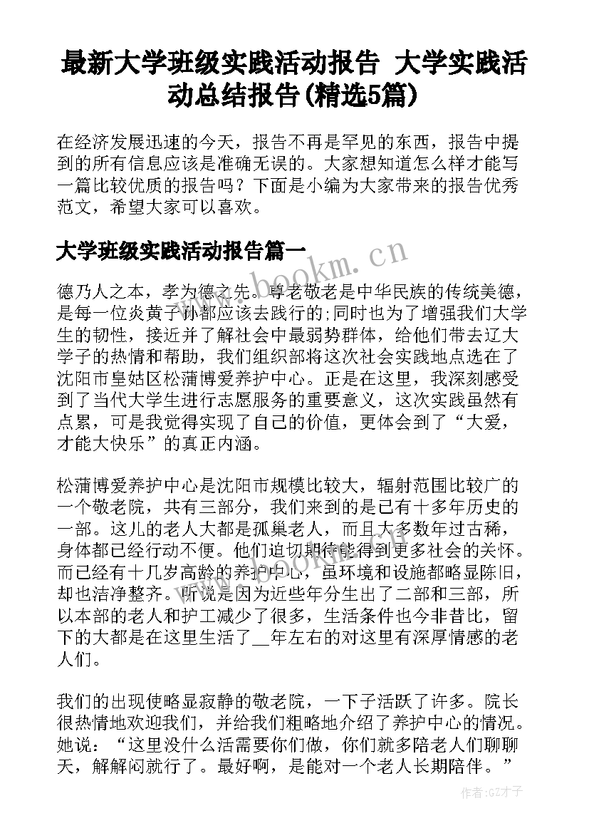 最新大学班级实践活动报告 大学实践活动总结报告(精选5篇)