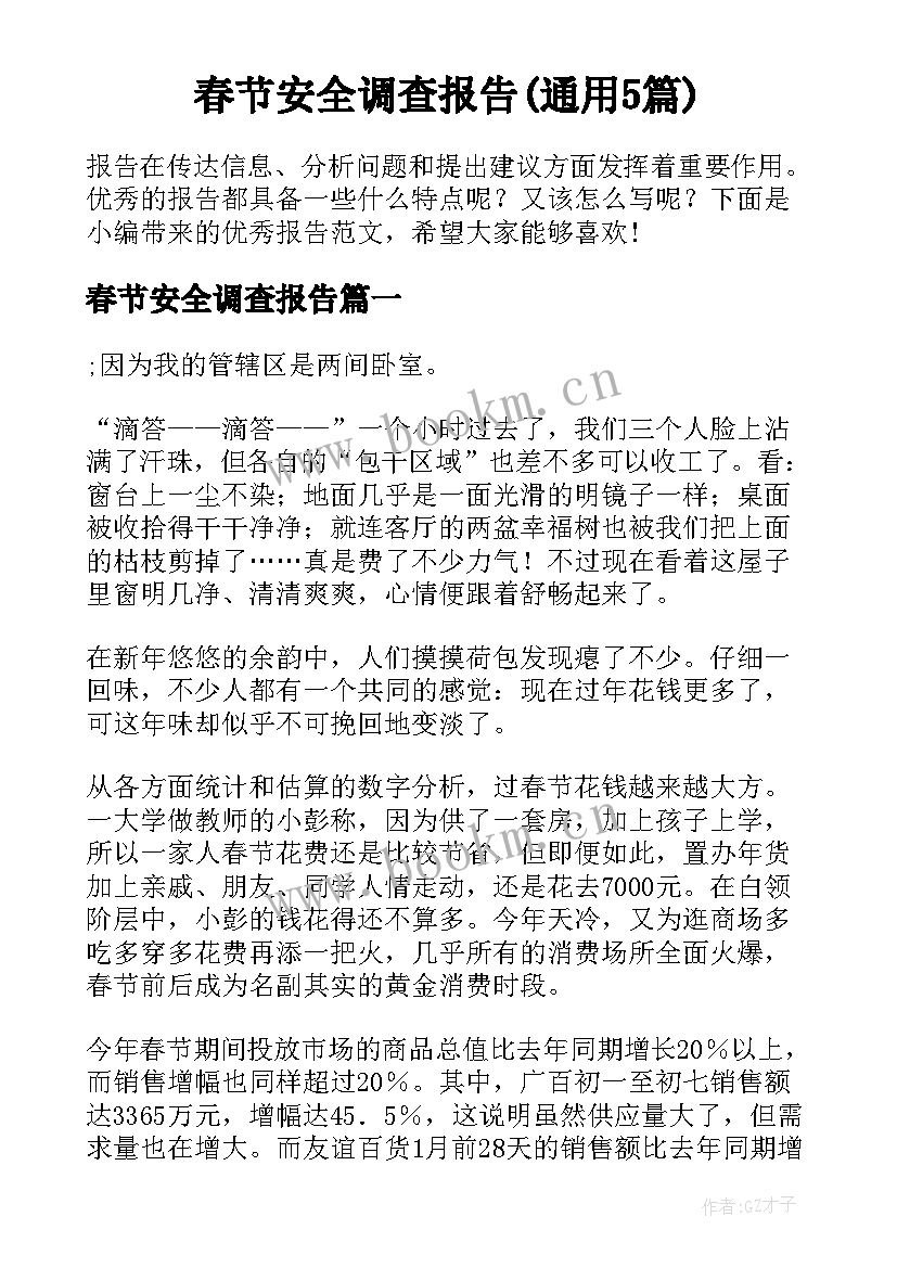 春节安全调查报告(通用5篇)