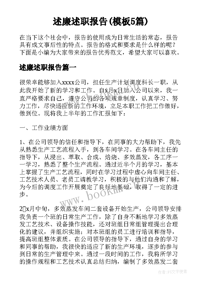 述廉述职报告(模板5篇)