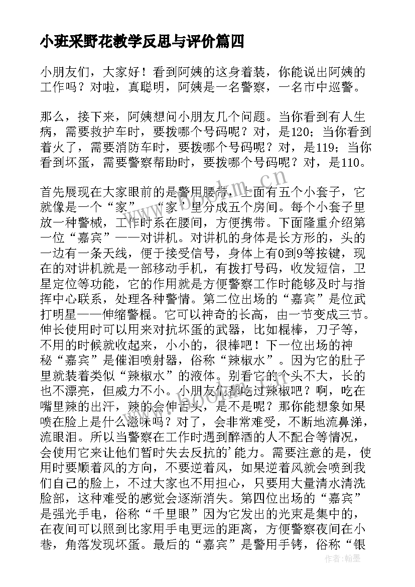 2023年小班采野花教学反思与评价 小班教学反思(实用6篇)