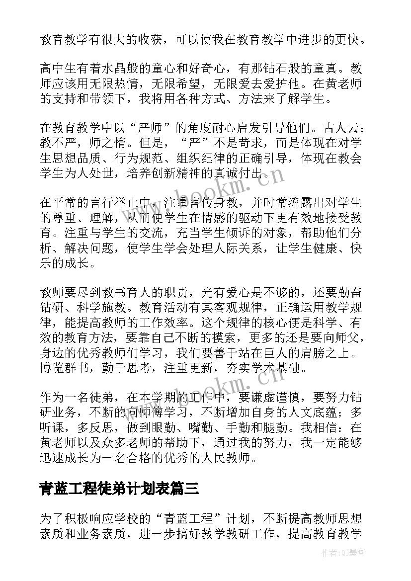 最新青蓝工程徒弟计划表 青蓝工程徒弟学习计划(优质5篇)