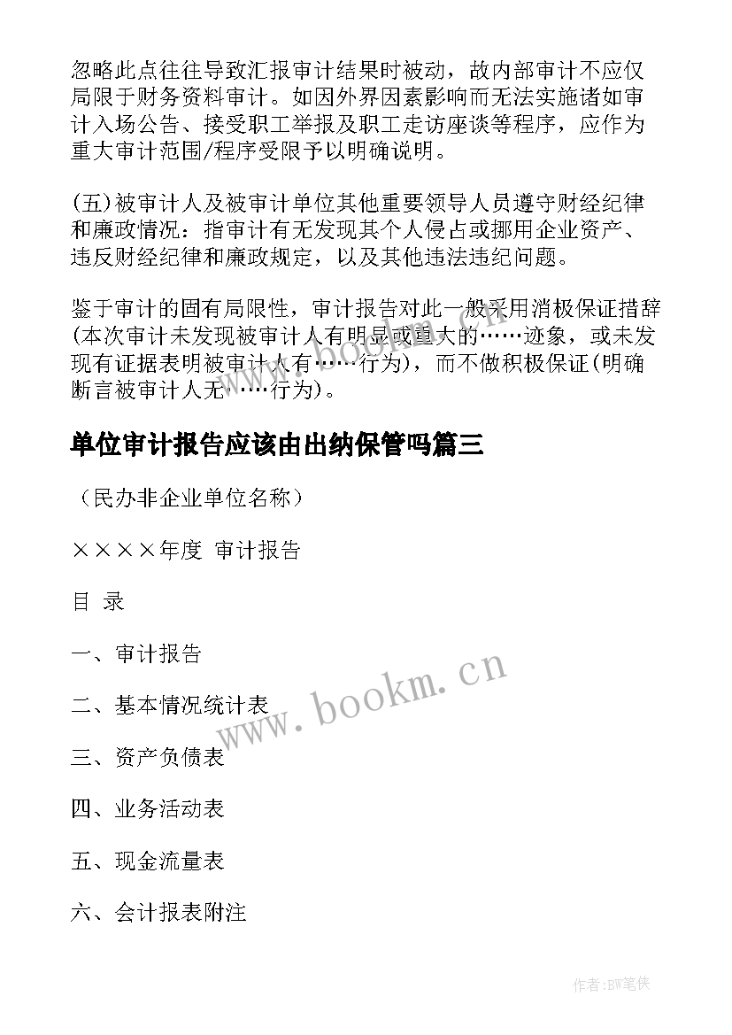 2023年单位审计报告应该由出纳保管吗 事业单位内部审计报告(优质5篇)