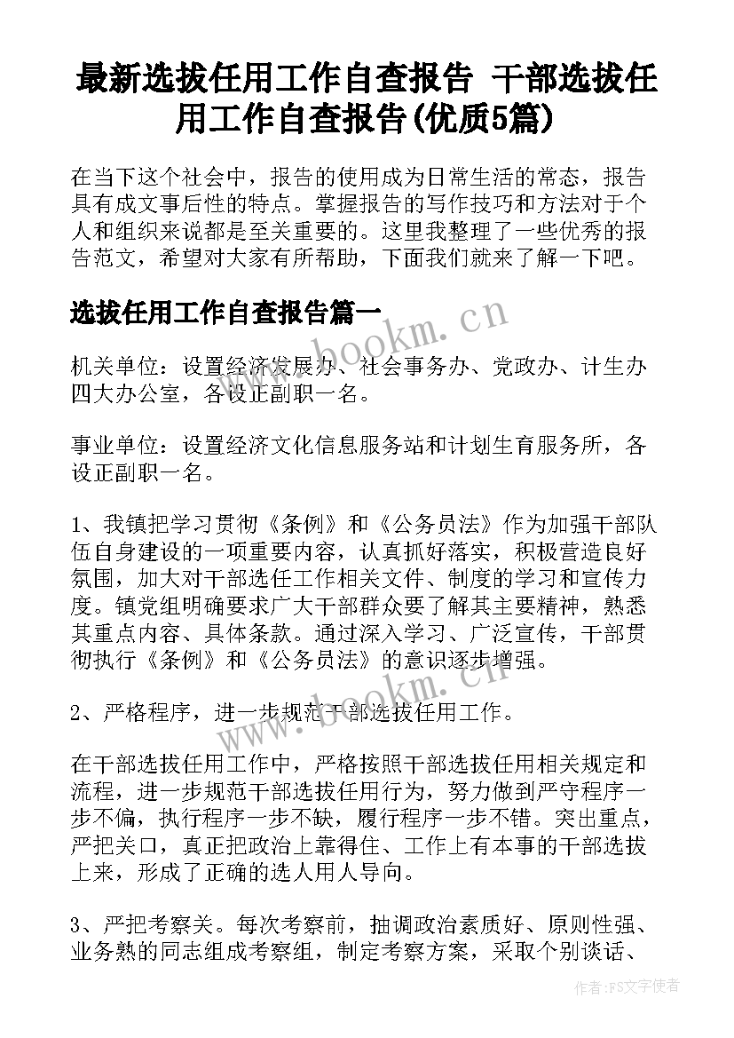 最新选拔任用工作自查报告 干部选拔任用工作自查报告(优质5篇)