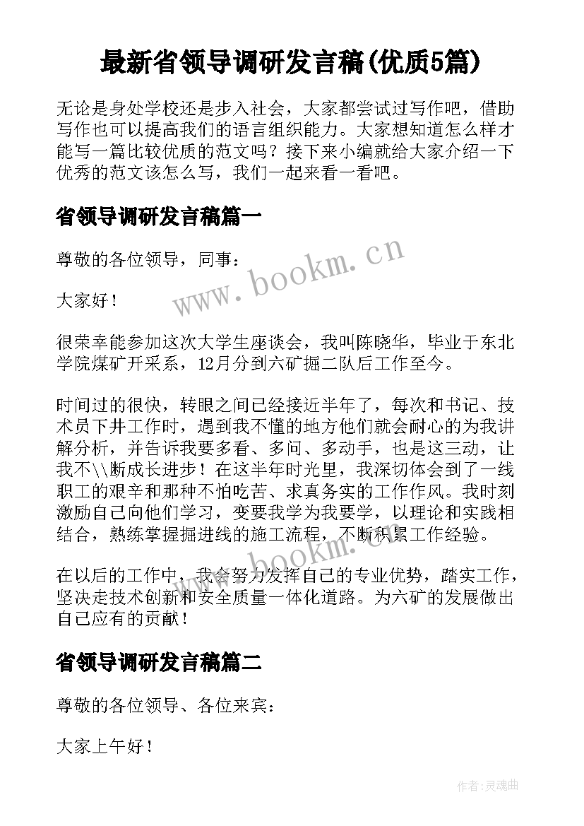 最新省领导调研发言稿(优质5篇)