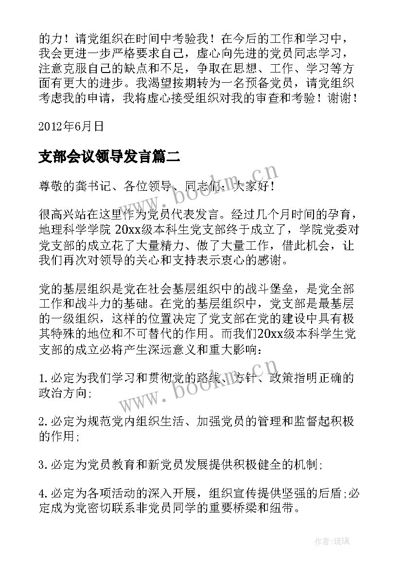 支部会议领导发言(实用5篇)