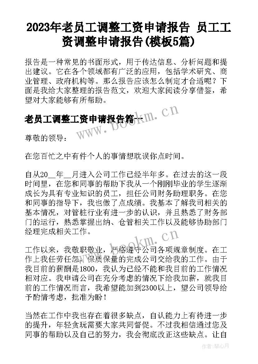 2023年老员工调整工资申请报告 员工工资调整申请报告(模板5篇)