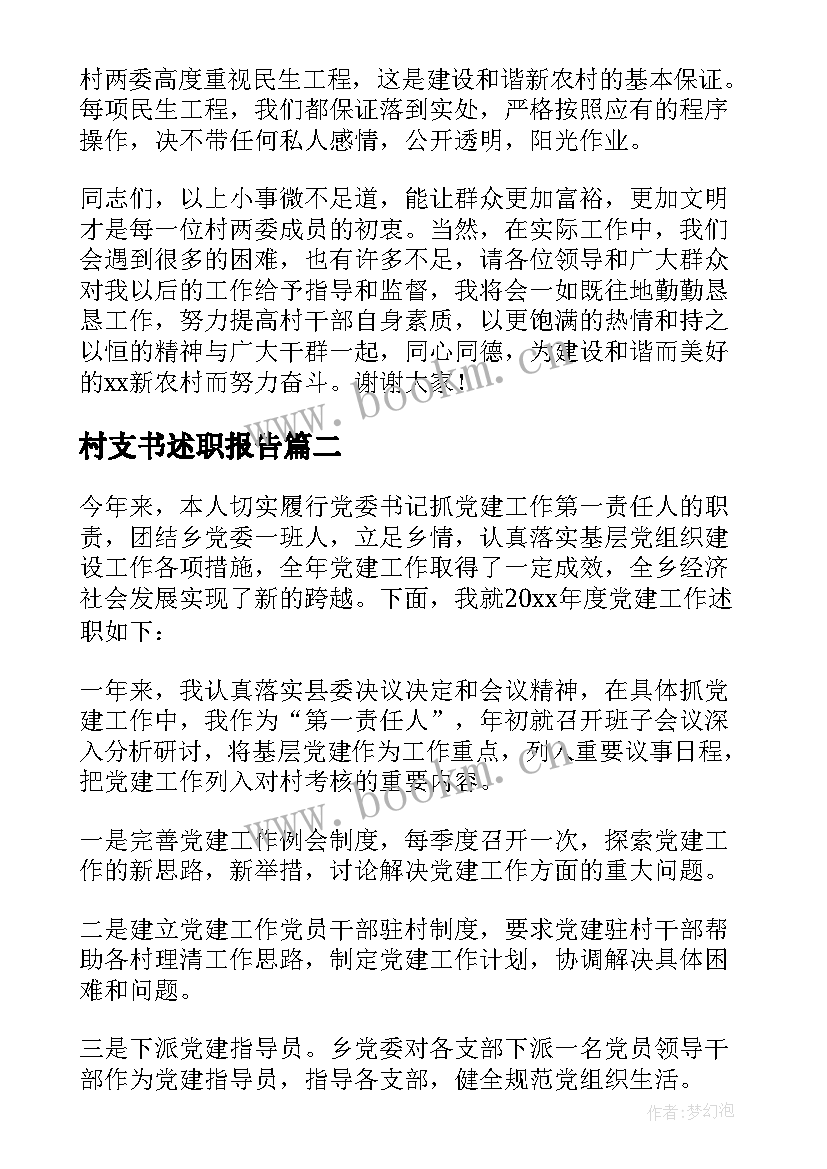 村支书述职报告(大全5篇)