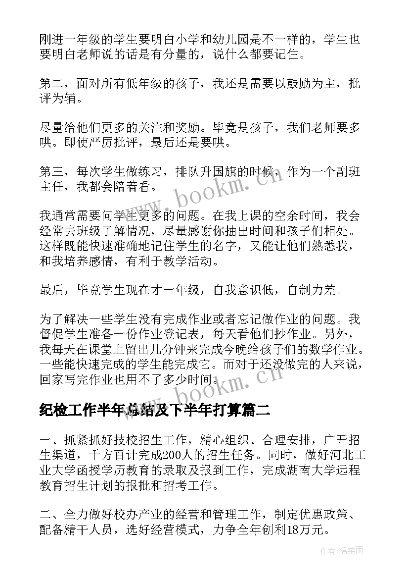 2023年纪检工作半年总结及下半年打算 支教下半年工作计划(通用7篇)