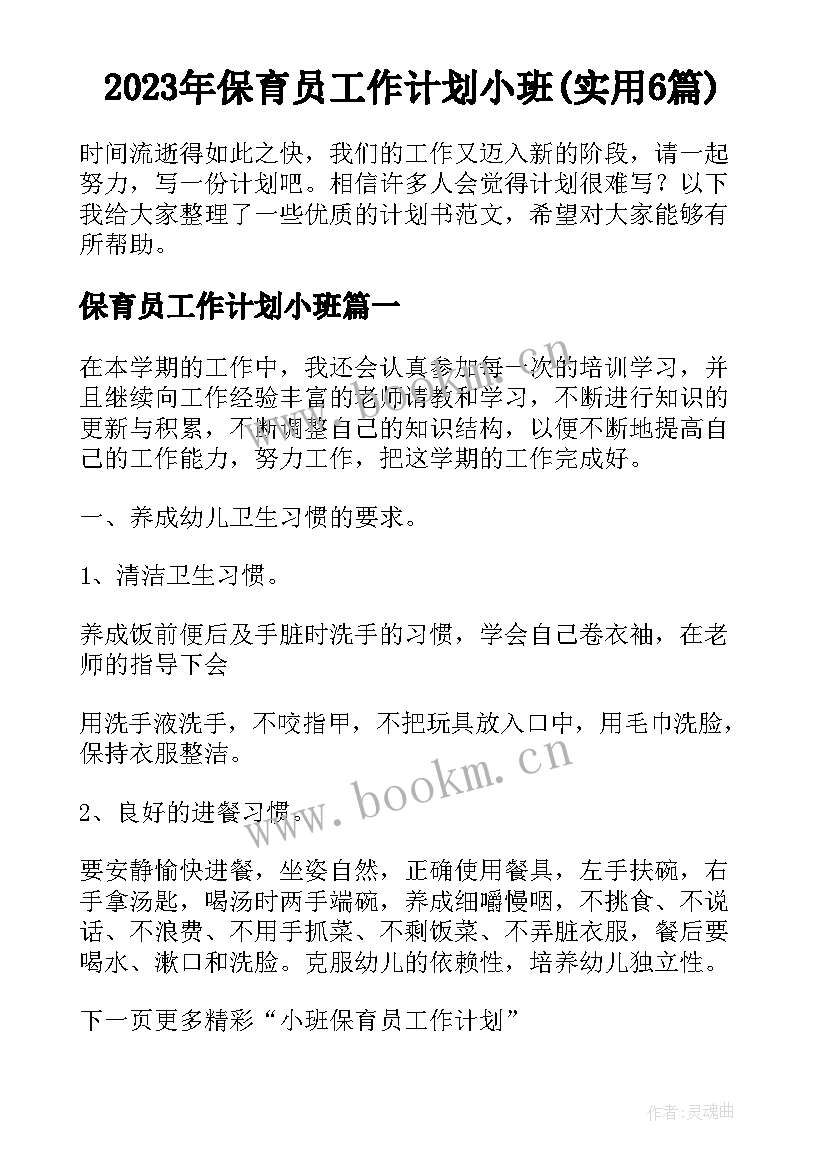 2023年保育员工作计划小班(实用6篇)