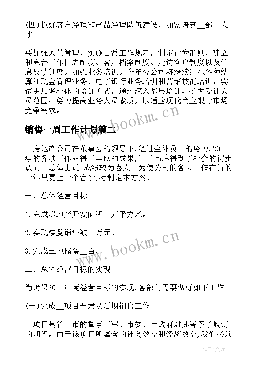 2023年销售一周工作计划(优质5篇)