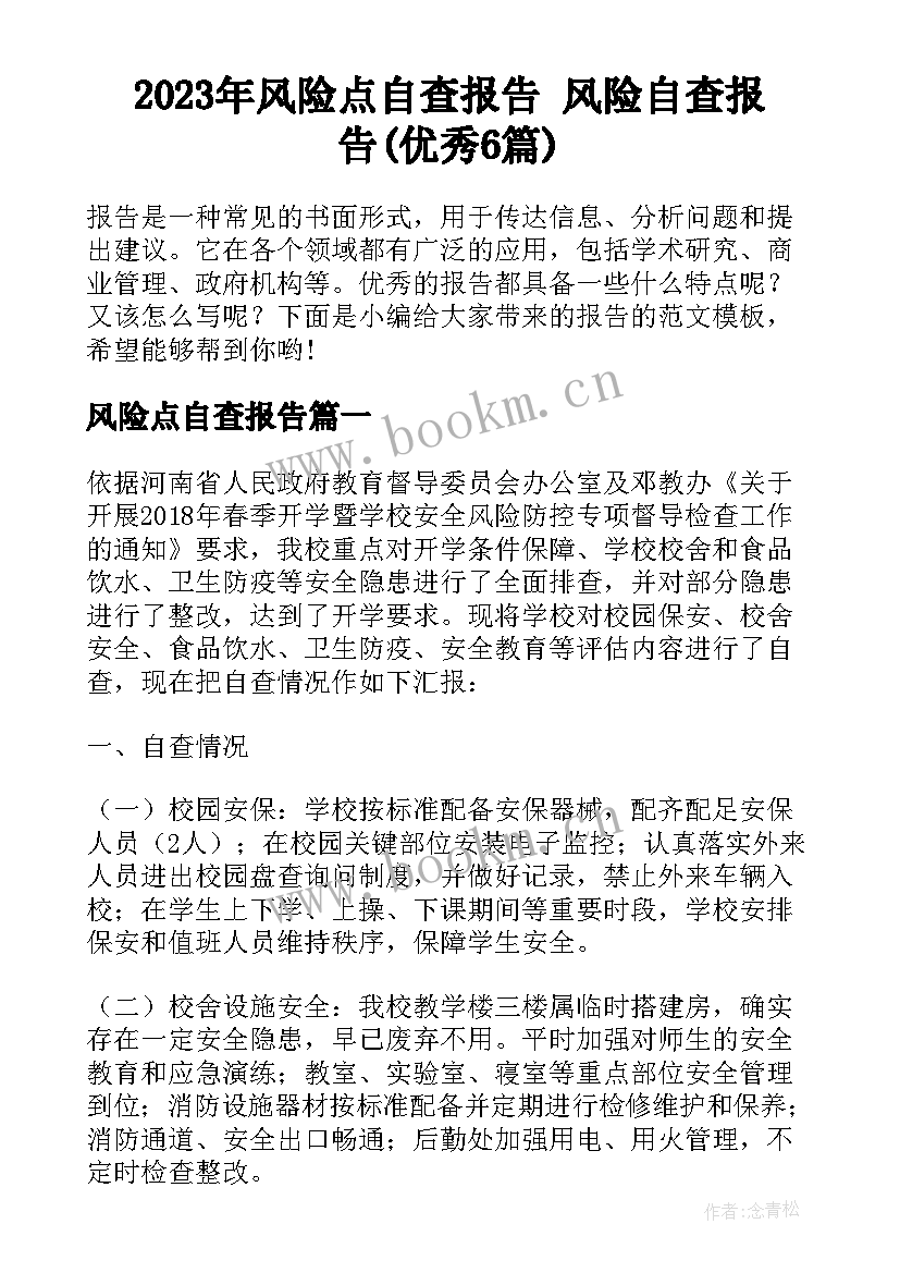 2023年风险点自查报告 风险自查报告(优秀6篇)