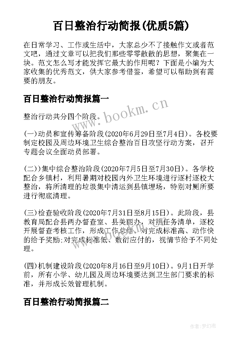 百日整治行动简报(优质5篇)