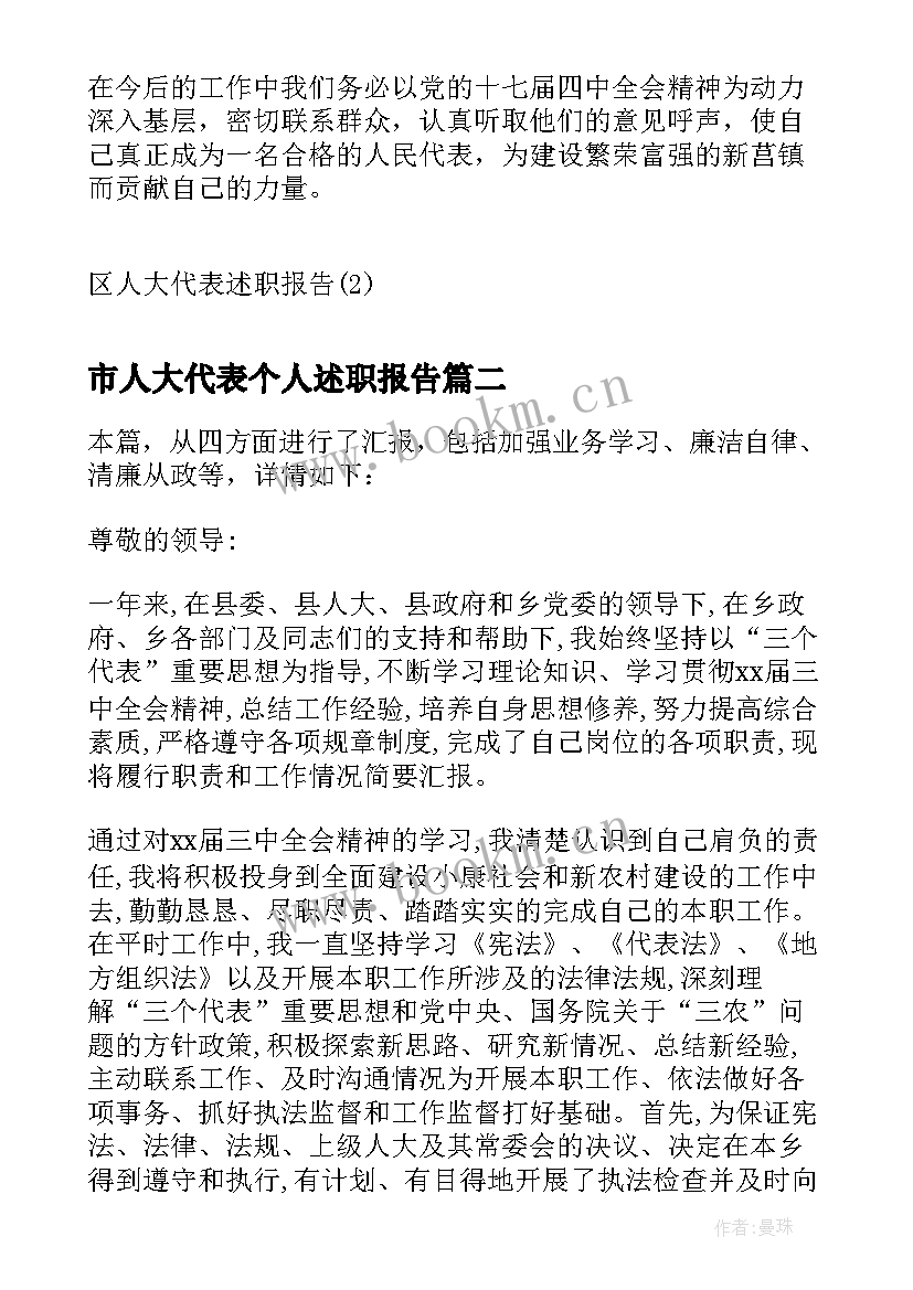 2023年市人大代表个人述职报告(大全9篇)