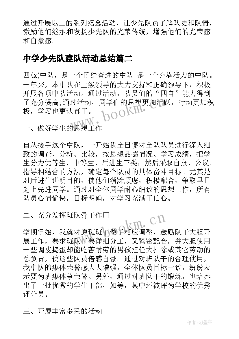 最新中学少先队建队活动总结(实用5篇)