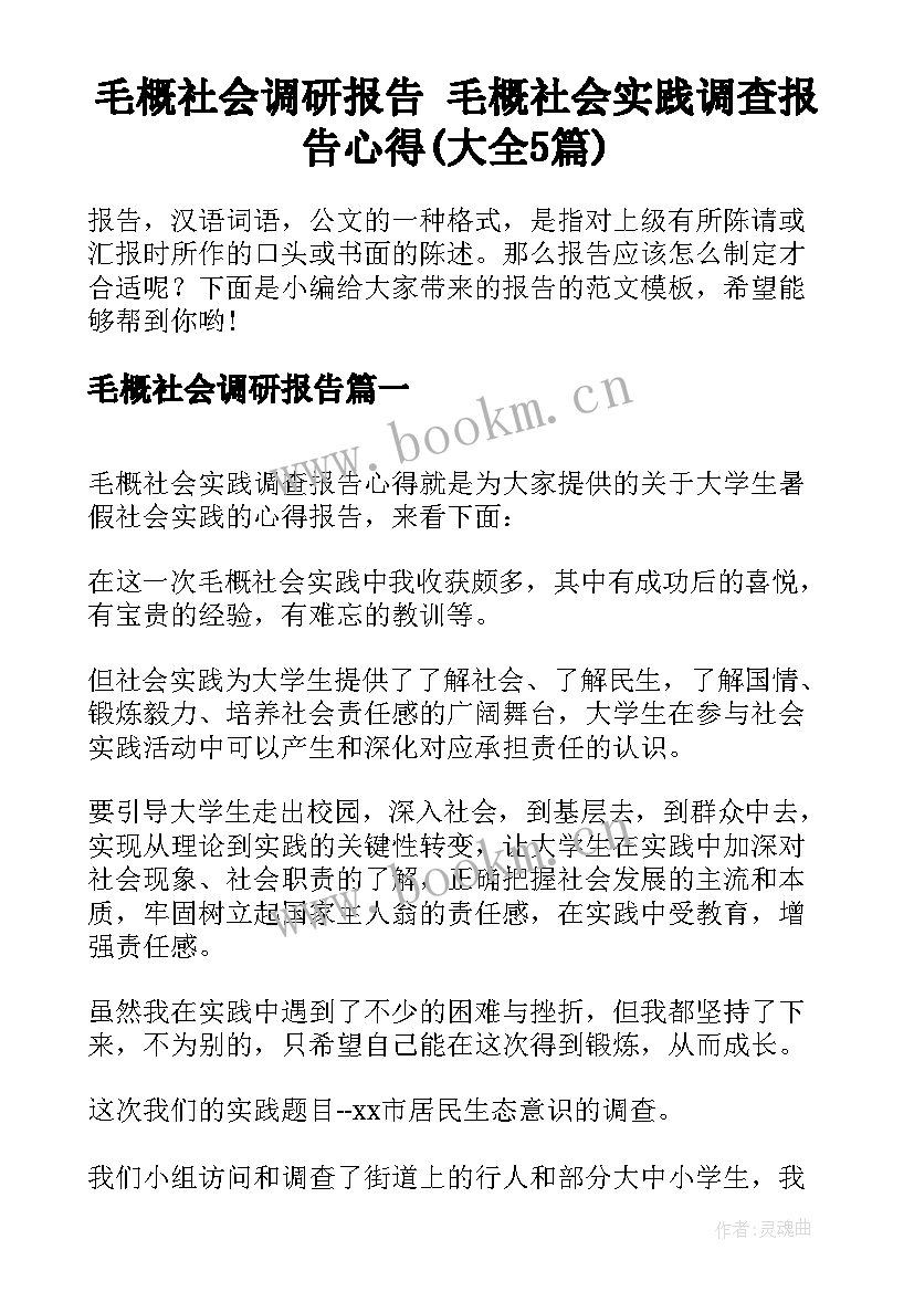 毛概社会调研报告 毛概社会实践调查报告心得(大全5篇)