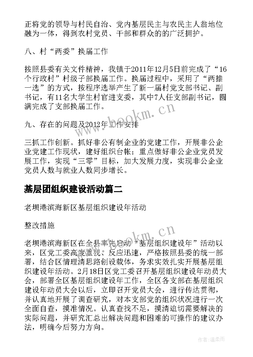 基层团组织建设活动 基层组织建设工作总结(汇总10篇)