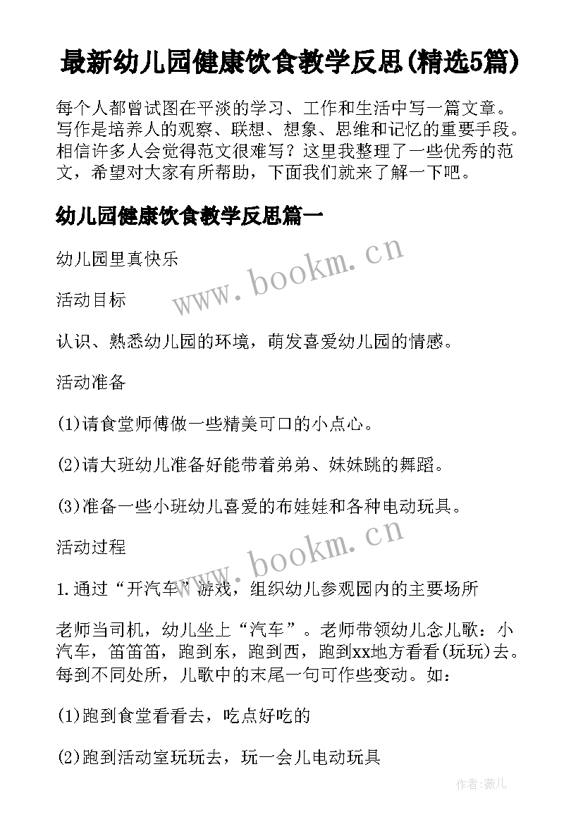 最新幼儿园健康饮食教学反思(精选5篇)