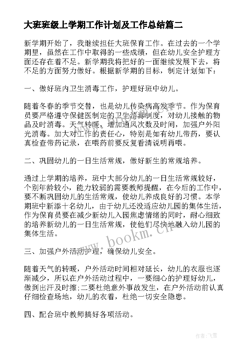 最新大班班级上学期工作计划及工作总结 幼儿园大班上学期教学工作计划(汇总10篇)