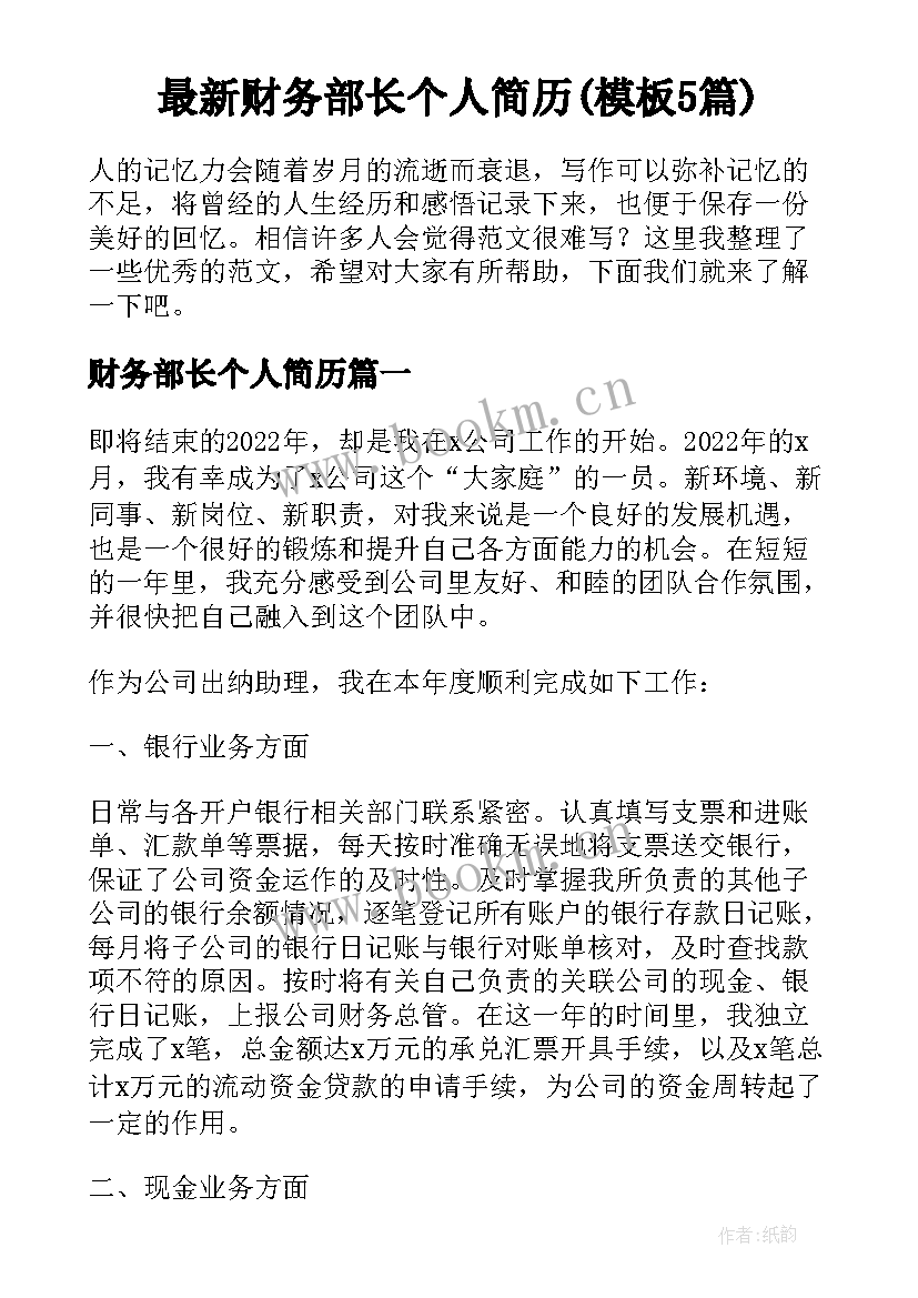 最新财务部长个人简历(模板5篇)