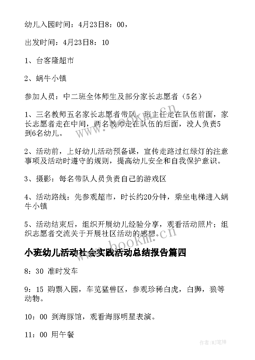 小班幼儿活动社会实践活动总结报告(大全7篇)