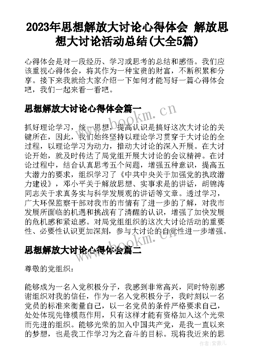 2023年思想解放大讨论心得体会 解放思想大讨论活动总结(大全5篇)