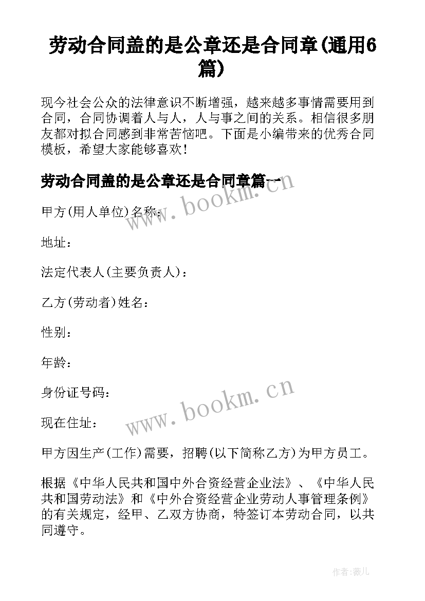 劳动合同盖的是公章还是合同章(通用6篇)