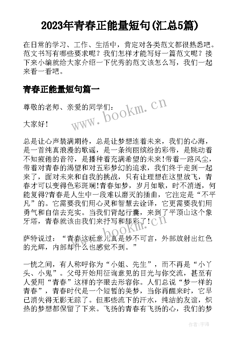 2023年青春正能量短句(汇总5篇)