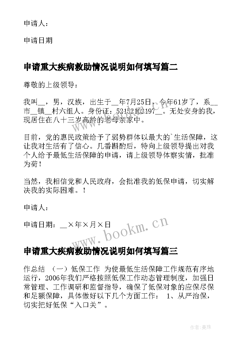 2023年申请重大疾病救助情况说明如何填写 农村重大疾病低保申请书(大全5篇)