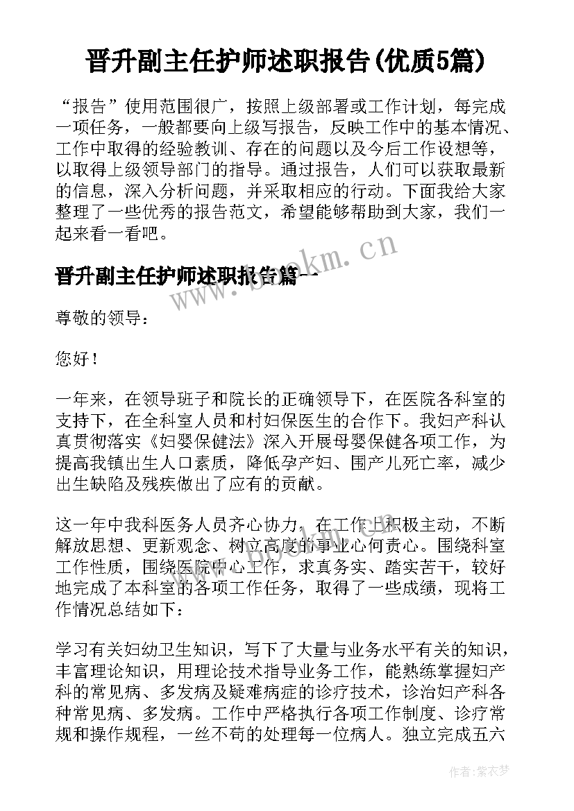 晋升副主任护师述职报告(优质5篇)