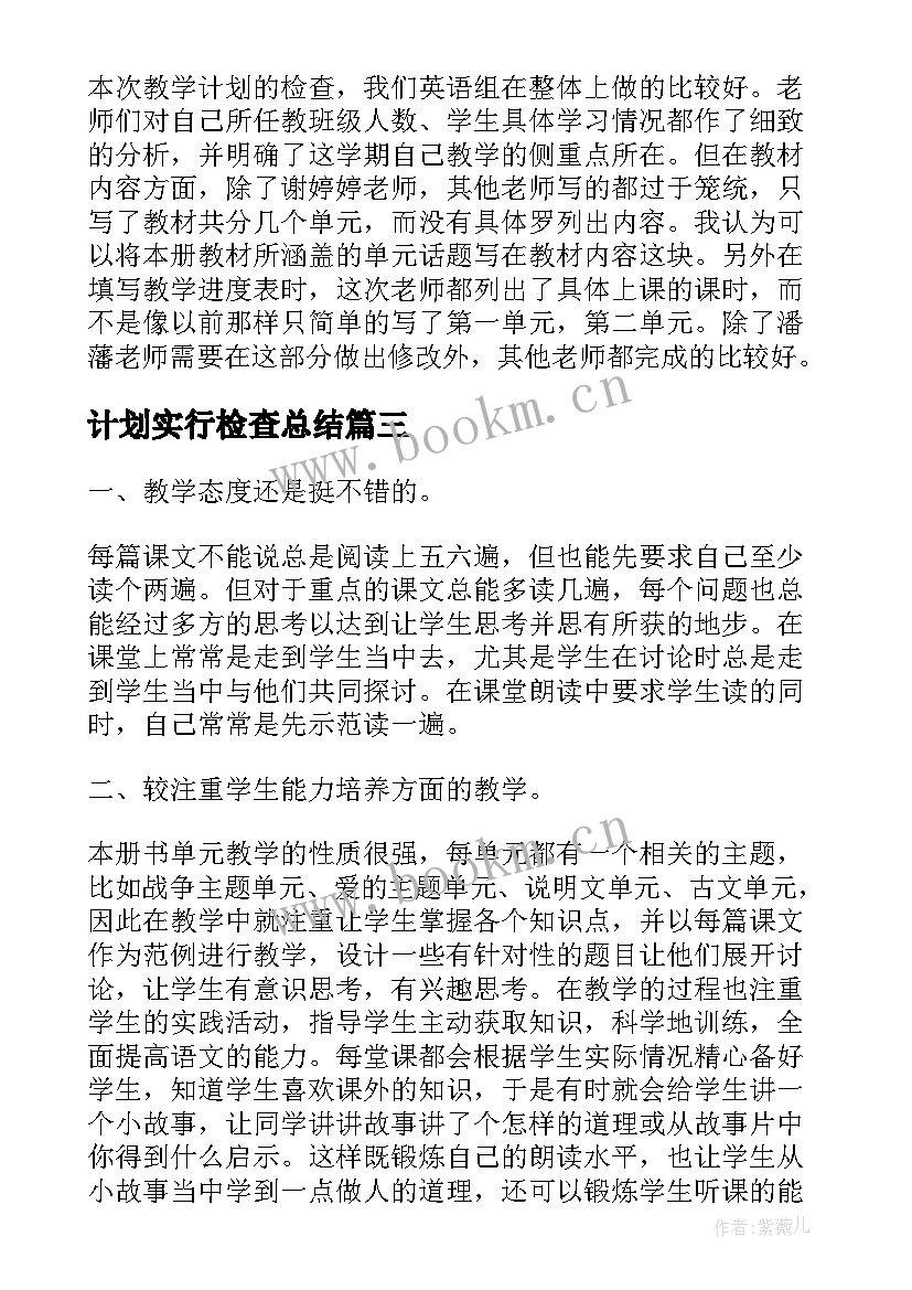 计划实行检查总结(精选5篇)