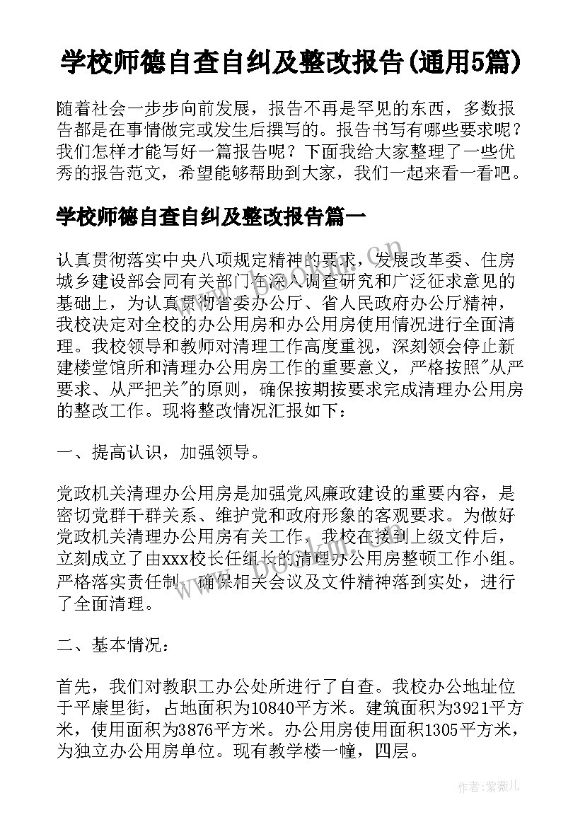 学校师德自查自纠及整改报告(通用5篇)