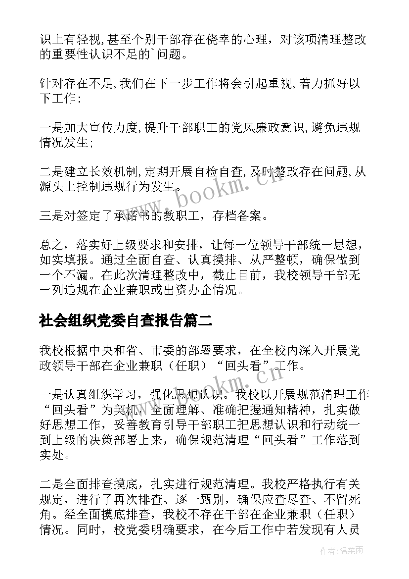 2023年社会组织党委自查报告(精选5篇)