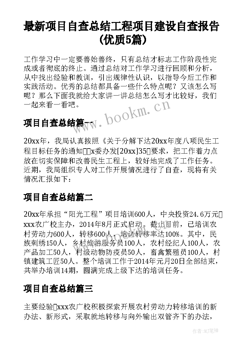 最新项目自查总结 工程项目建设自查报告(优质5篇)