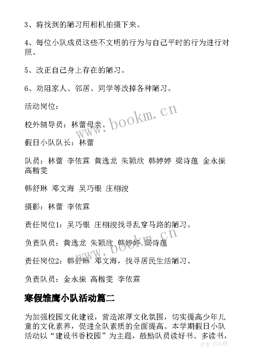 2023年寒假雏鹰小队活动 小队活动方案(汇总5篇)