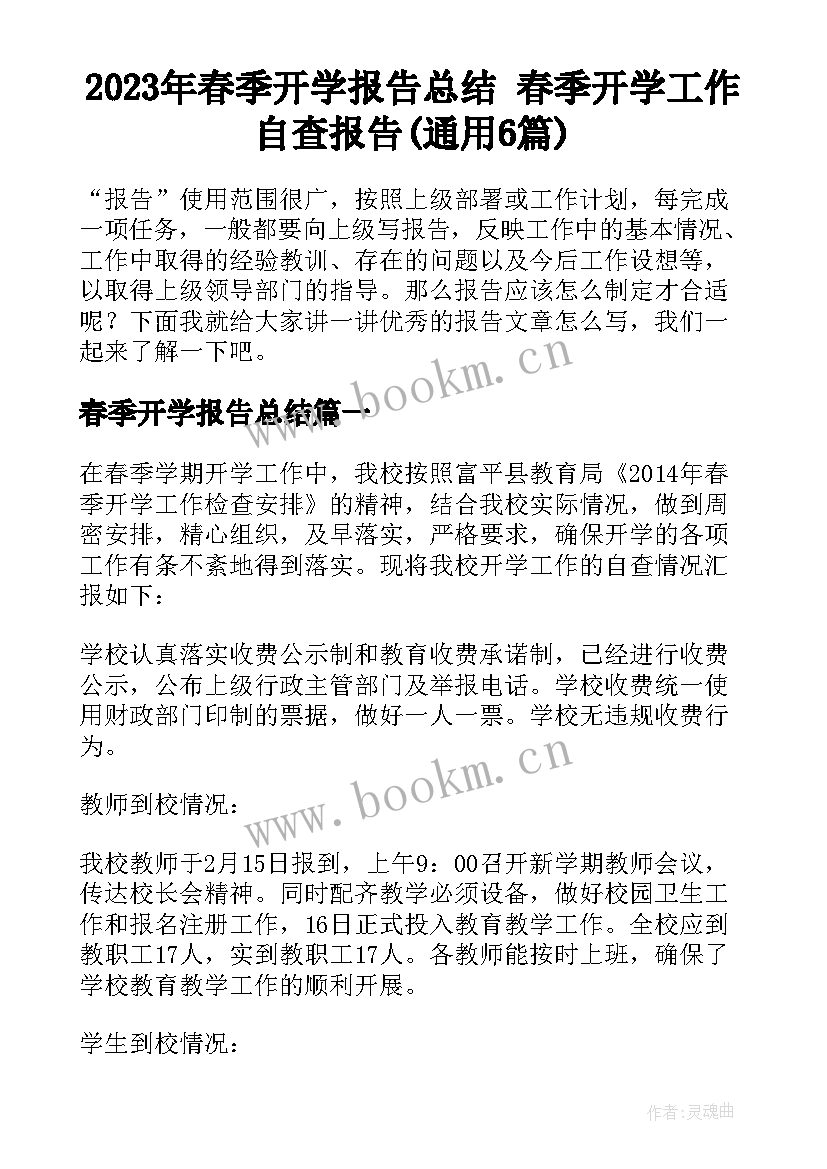 2023年春季开学报告总结 春季开学工作自查报告(通用6篇)