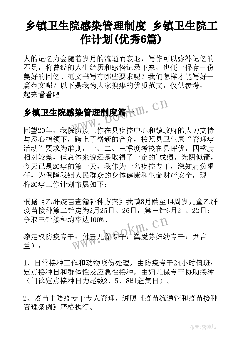 乡镇卫生院感染管理制度 乡镇卫生院工作计划(优秀6篇)