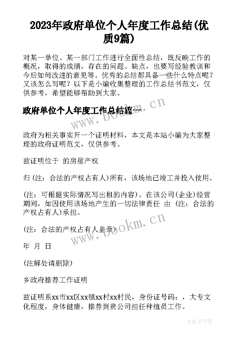 2023年政府单位个人年度工作总结(优质9篇)