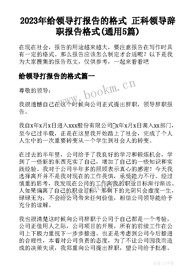 2023年给领导打报告的格式 正科领导辞职报告格式(通用5篇)